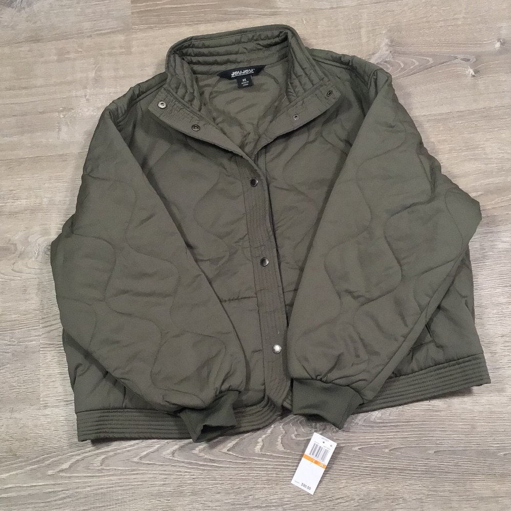 Jou Jou Macy's Plus Size Olive Green Quilted Jacket - Picture 11 of 15